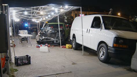 Pickup truck crashes into taco stand; driver reportedly brandishes gun